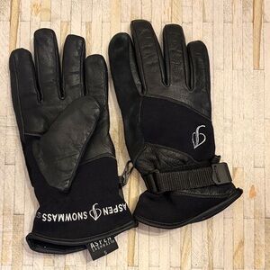 Aspen Snowmass Black Leather & Lined Snow Gloves Size S